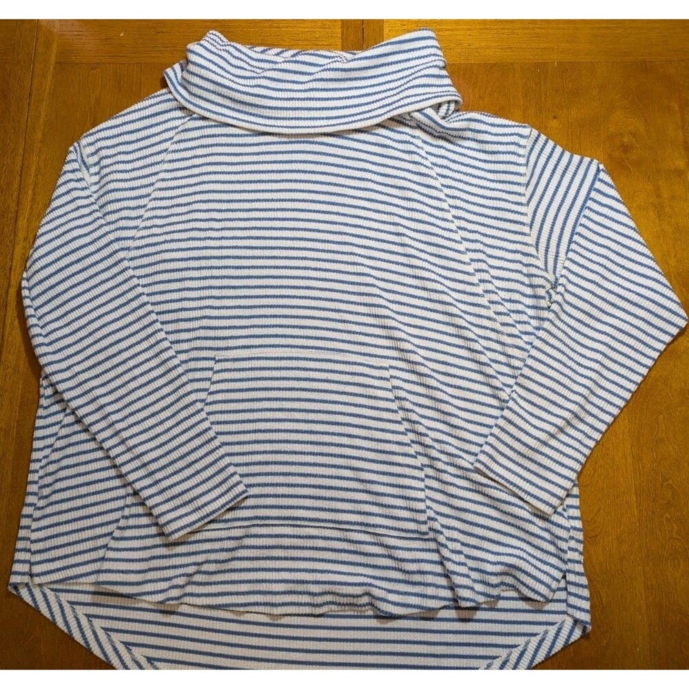 New Directions Studio Curvy 3X Blue White Stripe Ribbed Knit Top Long Sleeve